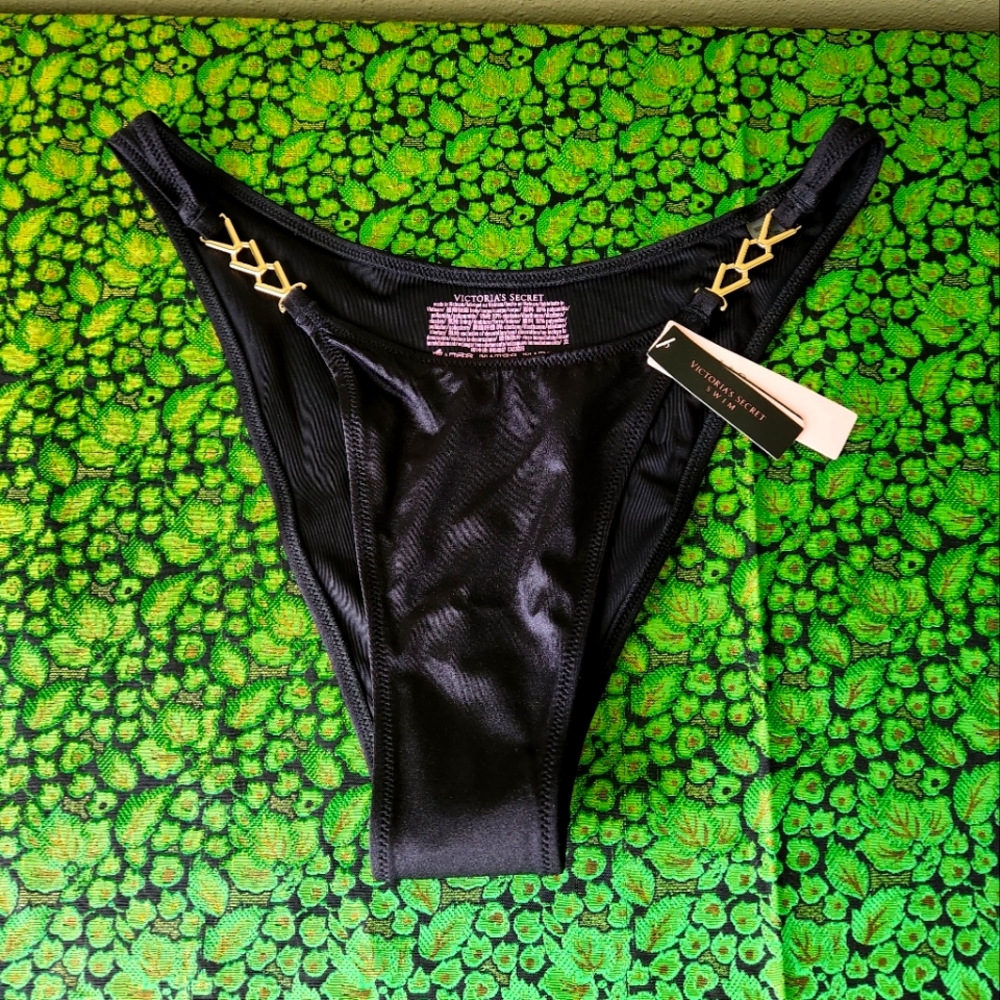 NWT Victoria's Secret Swim Panties Black Sz M